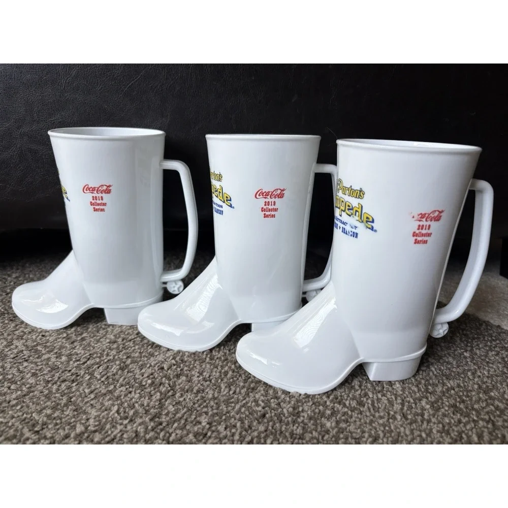 3 Lot Dolly Parton's Dixie Stampede Plastic Souvenir Boot Cup Mug Coca Cola 2019